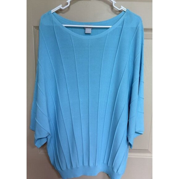 Chico’s Light Blue elbow sleeve slub knit Size 3 - Picture 1 of 7